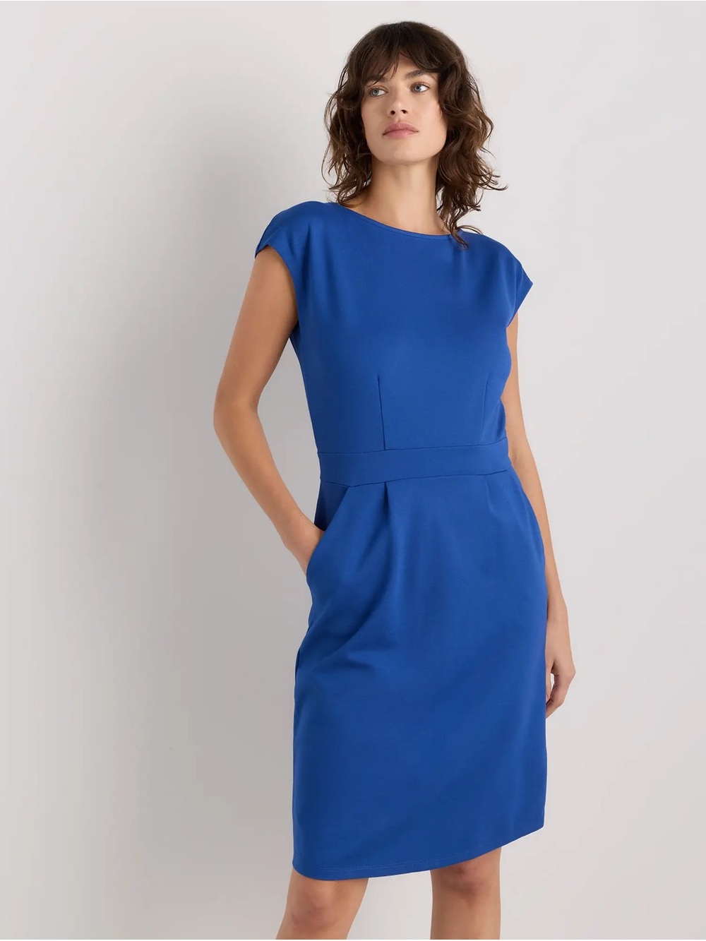 Quince Ultra-Stretch Ponte Cap Sleeve Dress - Orchid Blue